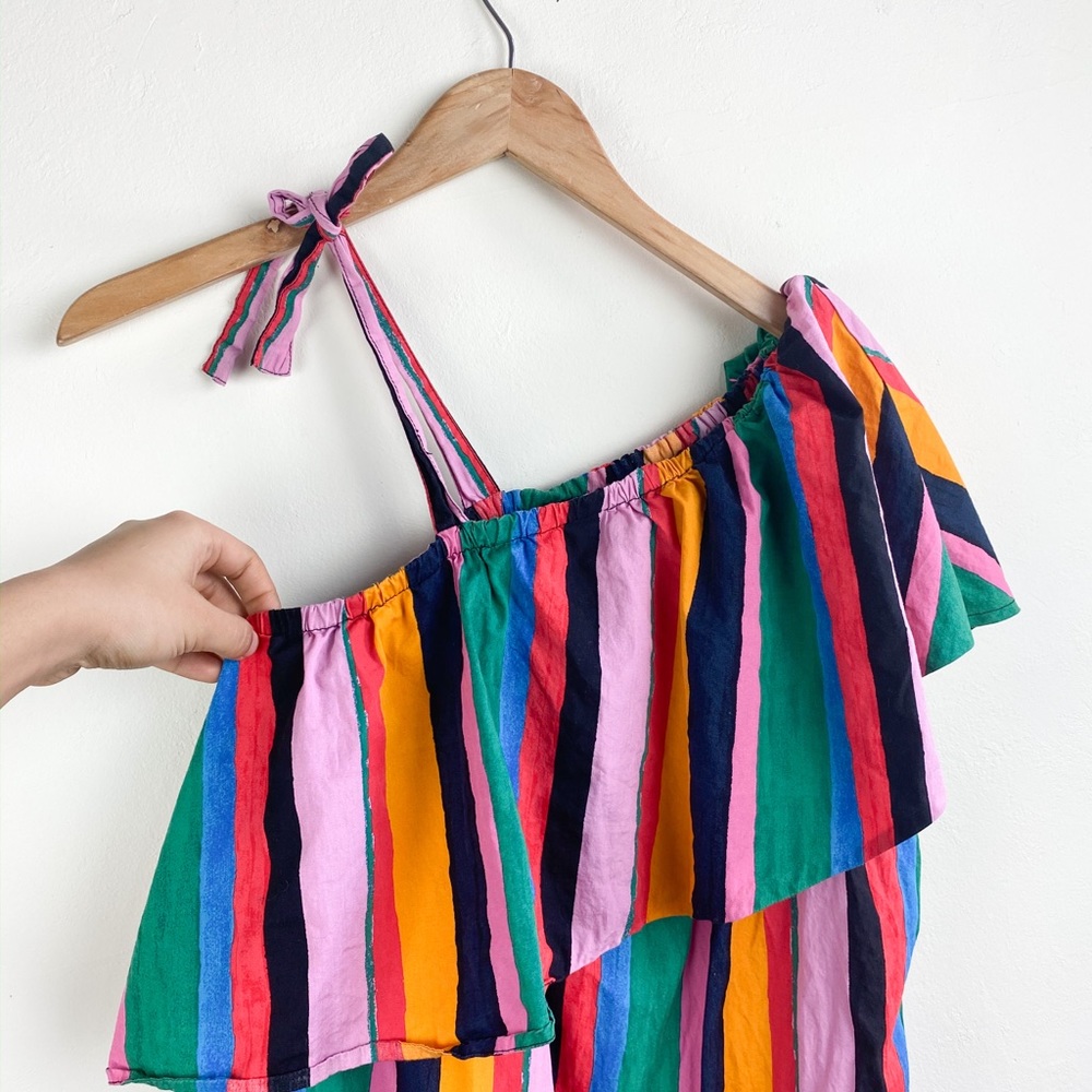 Stripped One Shoulder Colorful Midi Dress S - Picture 5 of 7